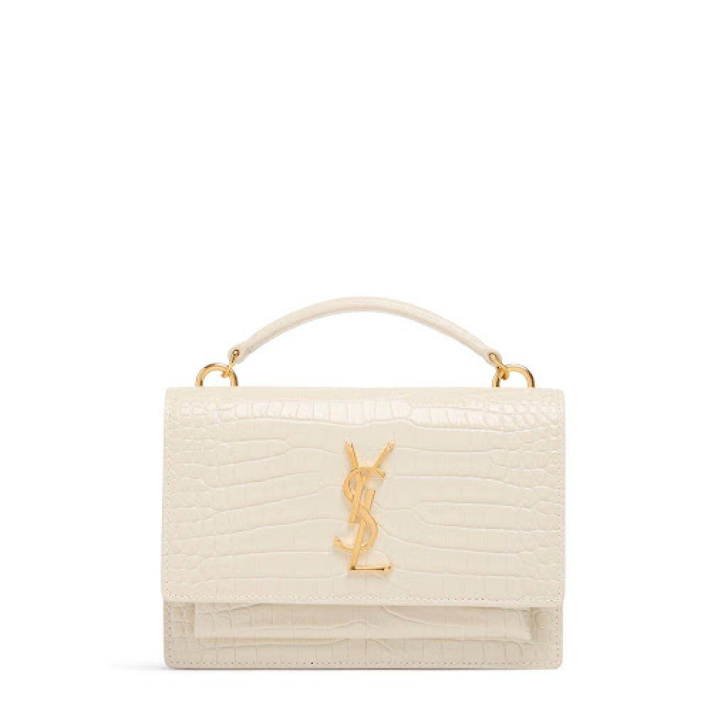 YSL Sunset Chain Wallet In Crocodile-embossed Shiny Leather