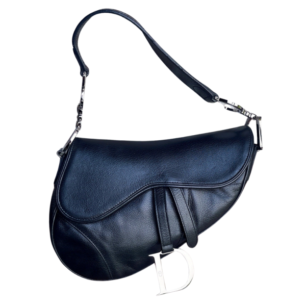 Dior Vintage Saddle Bag in Black Calfskin