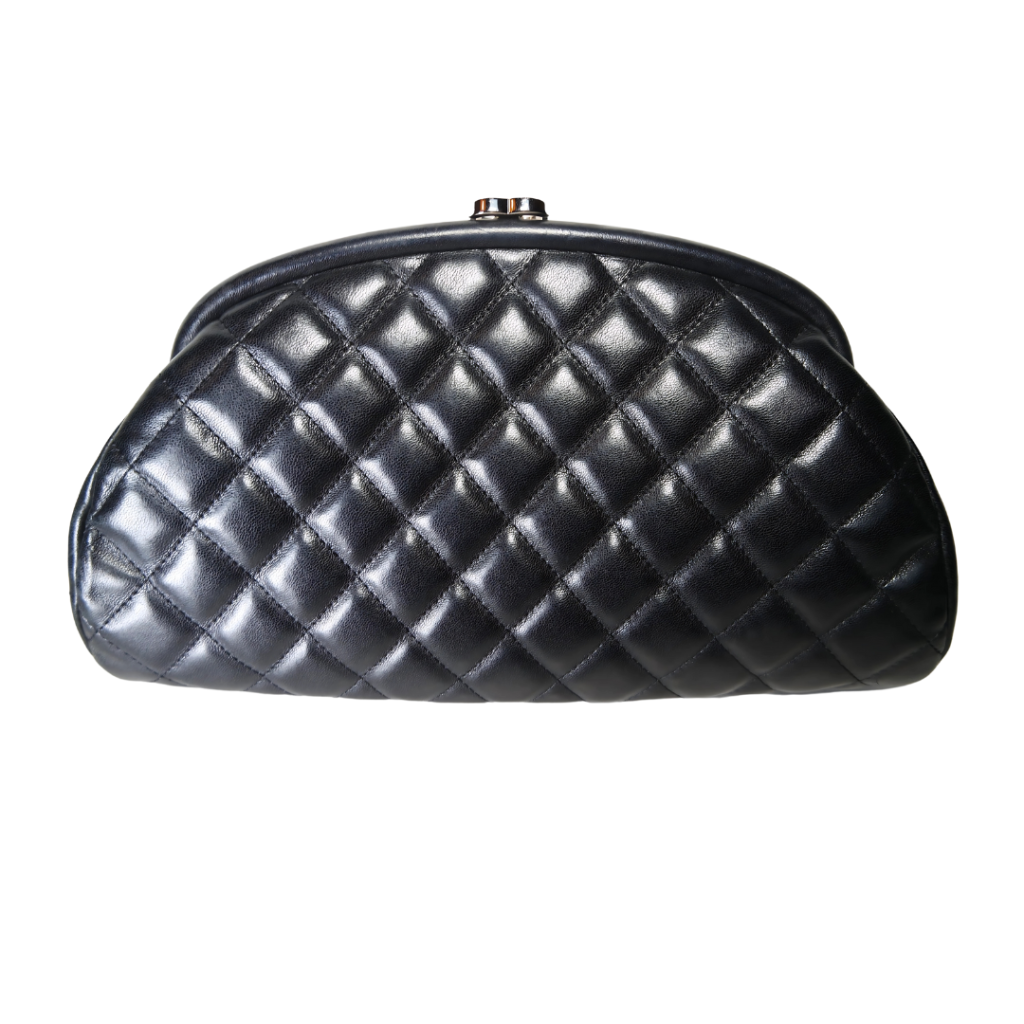 Chanel Black Lambskin Leather Quilted Clutch